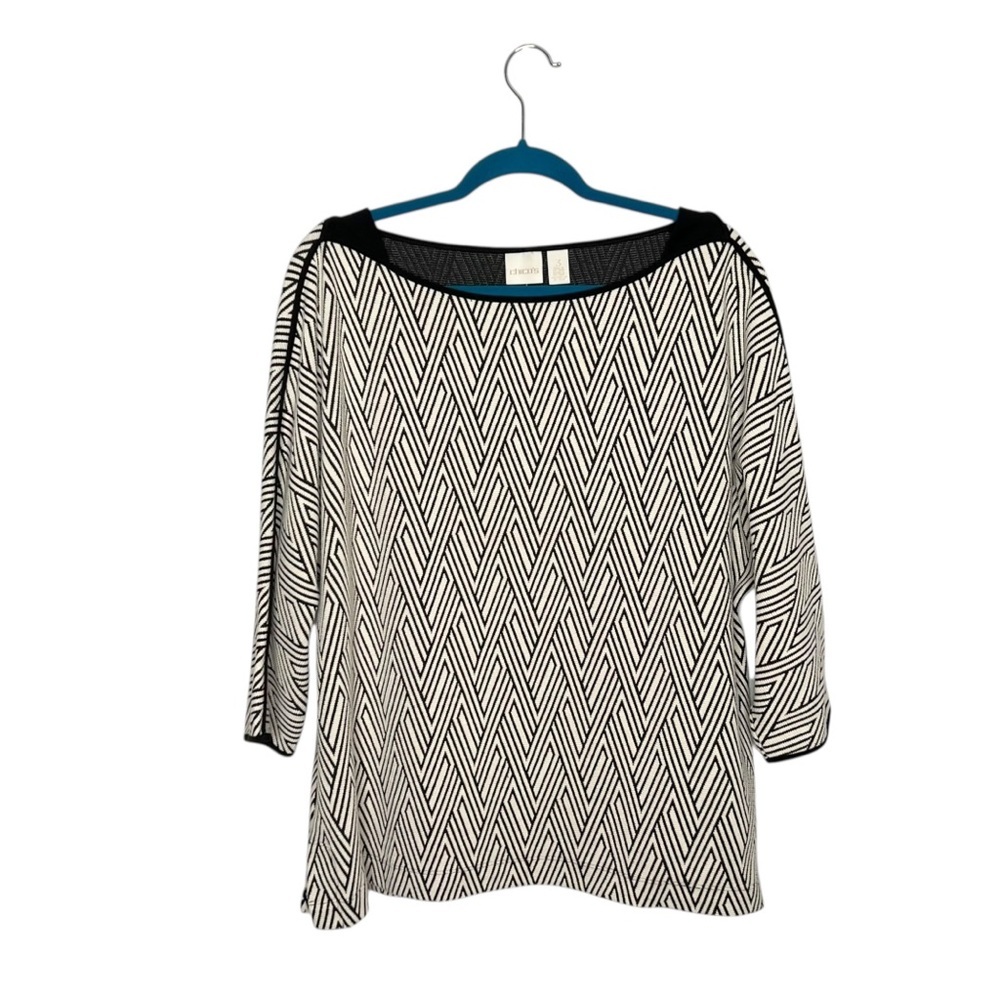 Chico’s Diamond Chevron Jacquard Knit 3/4 Length Sleeve Blouse Top